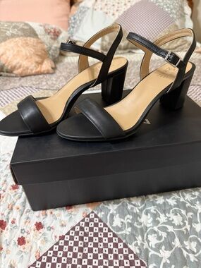 Naturalizer Black Block Heel Sandals with Ankle Strap - Women
